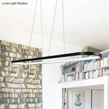 Oval Acrylic Drop Pendant Light - Led Black/White Hanging Ceiling Table Lamp With Dimmable Remote