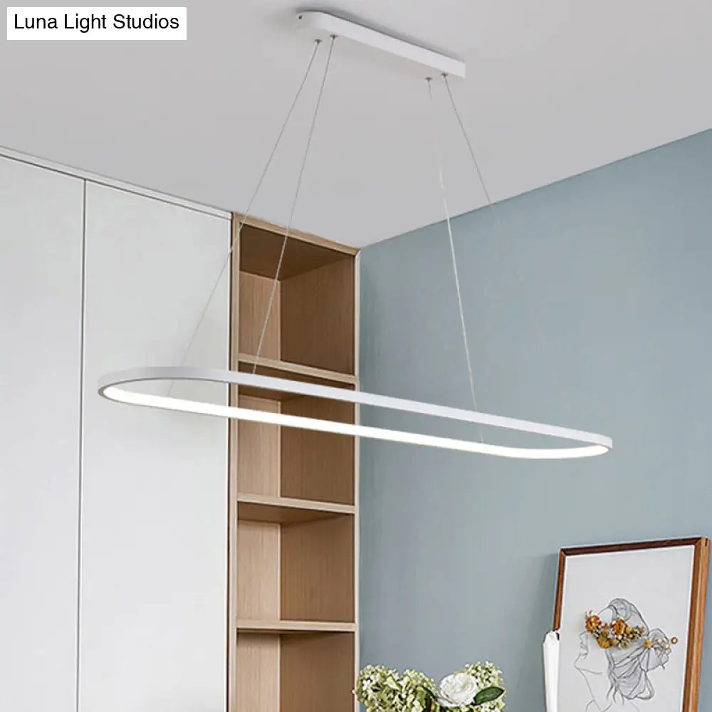 Oval Acrylic Drop Pendant Light - Led Black/White Hanging Ceiling Table Lamp With Dimmable Remote