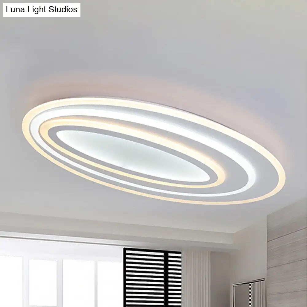 Oval Acrylic Led Flushmount Light - 19.5’/23.5’/31.5’ Wide Bedroom Ceiling Lamp In Warm/White
