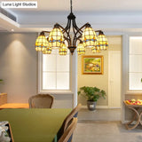 Oval Ceiling Pendant With Magnolia Stained Glass Tiffany Lighting (6/8 Lights) In Beige