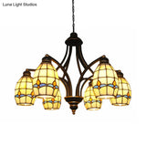 Oval Ceiling Pendant With Magnolia Stained Glass Tiffany Lighting (6/8 Lights) In Beige