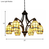 Oval Ceiling Pendant With Magnolia Stained Glass Tiffany Lighting (6/8 Lights) In Beige