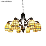 Oval Ceiling Pendant With Magnolia Stained Glass Tiffany Lighting (6/8 Lights) In Beige