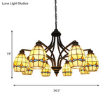 Oval Ceiling Pendant With Magnolia Stained Glass Tiffany Lighting (6/8 Lights) In Beige