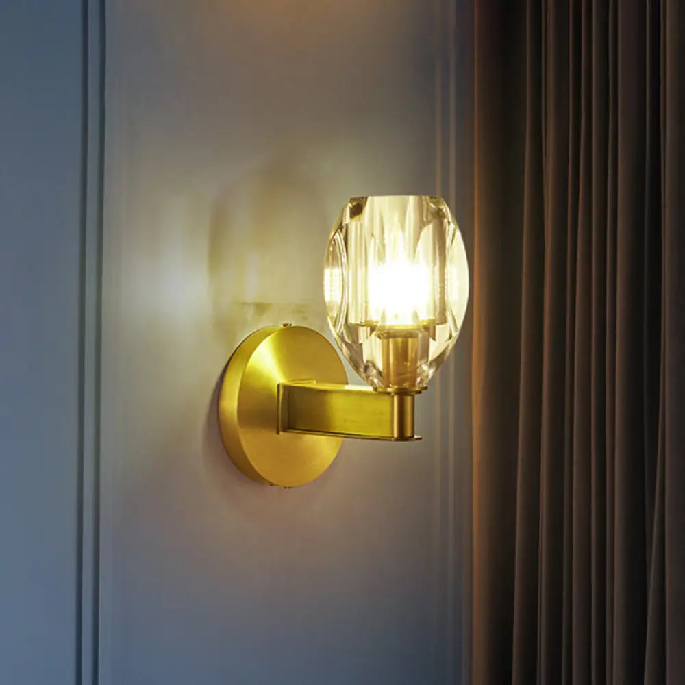 Oval Crystal Wall Light Fixture With 1 Bulb Contemporary Design Gold Finish