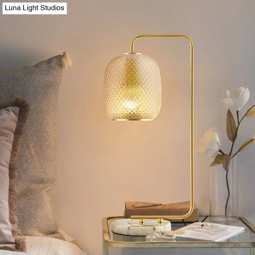 Oval Metal Nightstand Lamp: Luxurious Brass Table Light With Prismatic Glass Shade