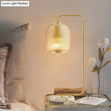 Oval Metal Nightstand Lamp: Luxurious Brass Table Light With Prismatic Glass Shade
