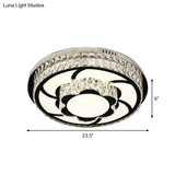 P Stainless - Steel Flushmount Light With Clear Faceted Crystal Shade - Flower/Round Design