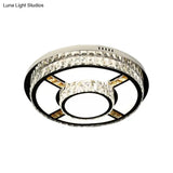 P Stainless - Steel Flushmount Light With Clear Faceted Crystal Shade - Flower/Round Design