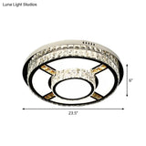 P Stainless - Steel Flushmount Light With Clear Faceted Crystal Shade - Flower/Round Design