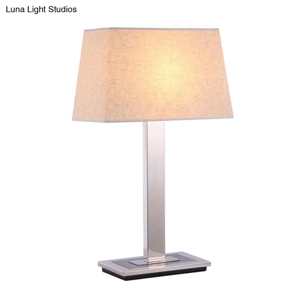 Pagoda Fabric Table Lamp In Flaxen With Chrome Stand - Simple Nightstand Lighting