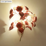 Pastoral Ceramic 3-Light Flower Wall Sconce For Bedroom - White/Red/Green