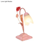 Pastoral Floral 1-Bulb Nightstand Light In Blue/Pink - Table Lighting For Study Room