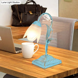 Pastoral Floral 1-Bulb Nightstand Light In Blue/Pink - Table Lighting For Study Room