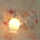 Pastoral Metal Floral Wall Lamp Sconce - 1-Light Fixture In Yellow/Pink/Blue Pink