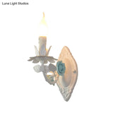 Pastoral Metallic Candle Wall Sconce: Blue/Pink 1-Light Lamp With Flower Deco