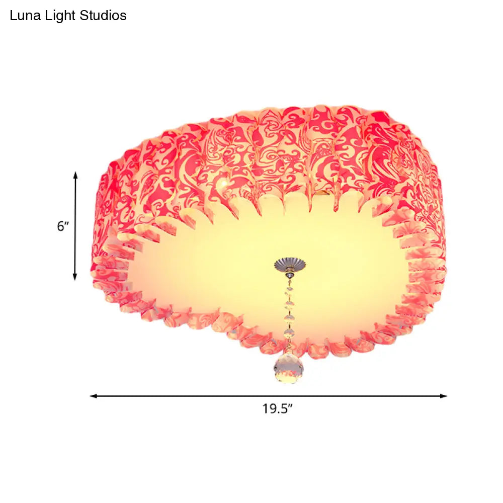 Pastoral Pink Acrylic Led Flushmount With Loving Heart And Crystal Ball – Warm/3 Color Lighting