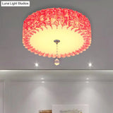 Pastoral Pink Acrylic Led Flushmount With Loving Heart And Crystal Ball – Warm/3 Color Lighting