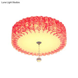 Pastoral Pink Acrylic Led Flushmount With Loving Heart And Crystal Ball – Warm/3 Color Lighting