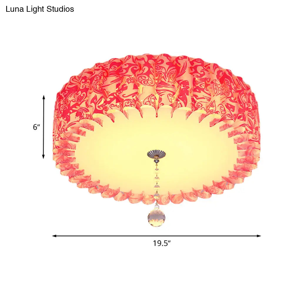 Pastoral Pink Acrylic Led Flushmount With Loving Heart And Crystal Ball – Warm/3 Color Lighting