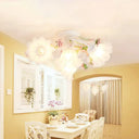 Pastoral Ruffle Ceiling Flush Lamp - 4/7/9 Frosted White Glass Heads Semi Mount For Dining Room 4 /