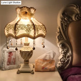 Pastoral Style Resin Urn Table Lamp With Beige Fabric Shade - 1 Head Night Light