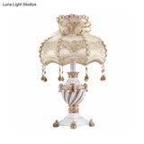 Pastoral Style Resin Urn Table Lamp With Beige Fabric Shade - 1 Head Night Light