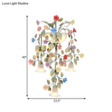 Pastoral Style White Glass Flower Sconce - 5-Light Bedroom Wall Mount Fixture