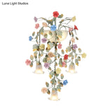 Pastoral Style White Glass Flower Sconce - 5-Light Bedroom Wall Mount Fixture