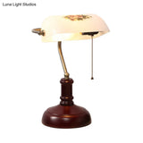 Pastoral Style White Glass Pull-Chain Table Lamp For Bedside
