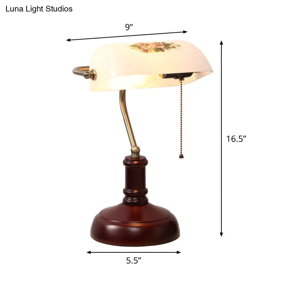 Pastoral Style White Glass Pull-Chain Table Lamp For Bedside
