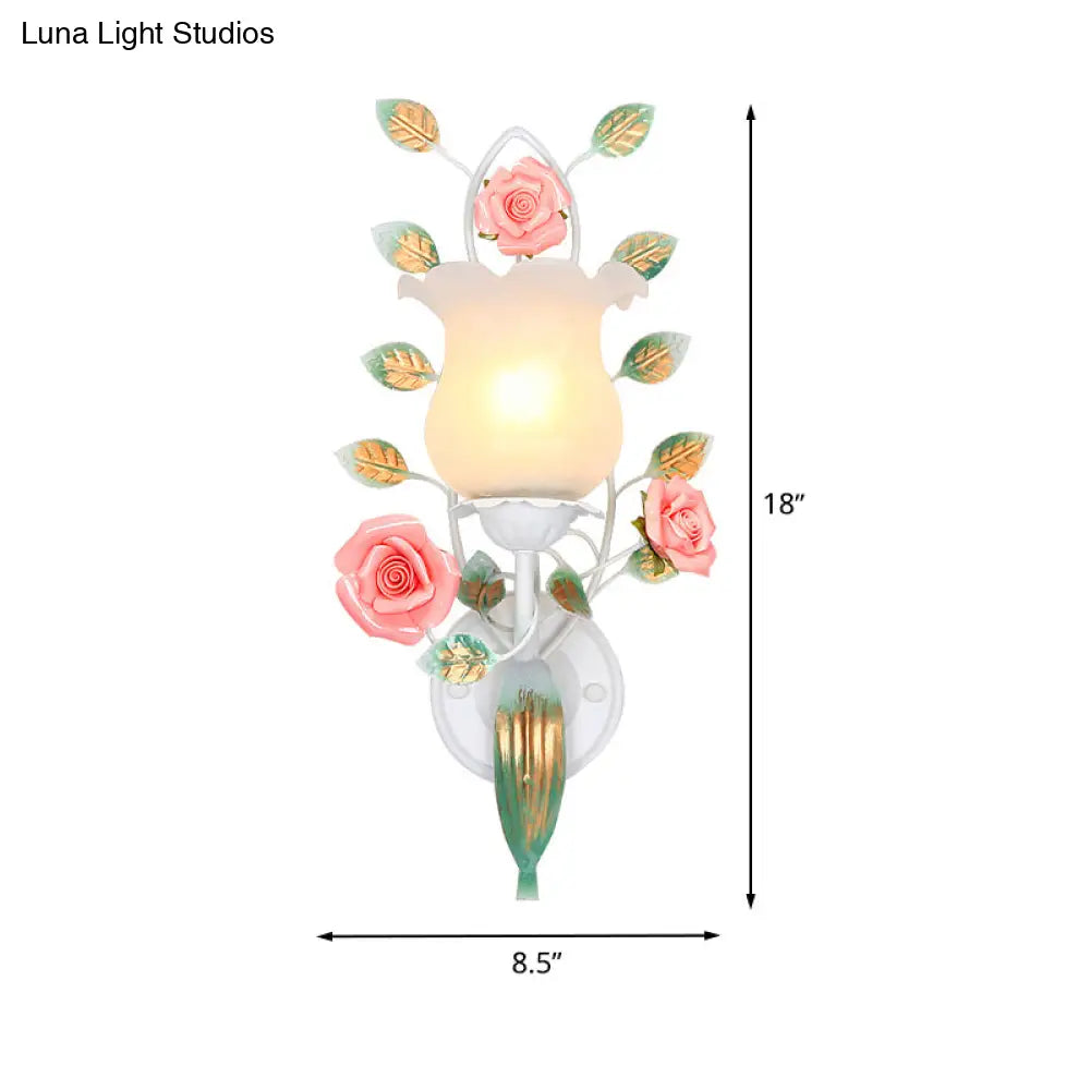 Pastoral White Flower Metal Sconce Wall Mounted Living Room Lighting