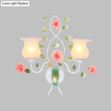 Pastoral White Flower Metal Sconce Wall Mounted Living Room Lighting