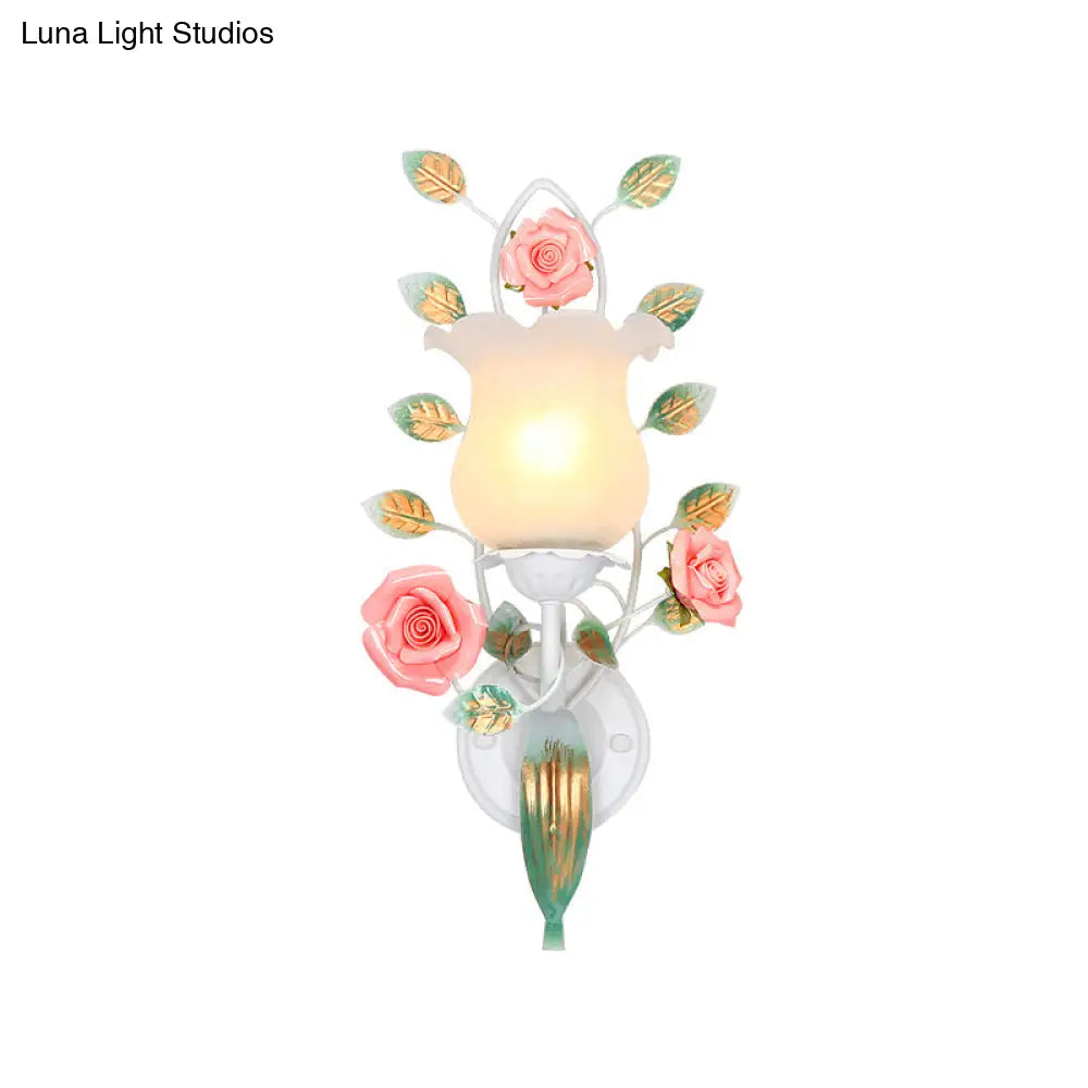Pastoral White Flower Metal Sconce Wall Mounted Living Room Lighting