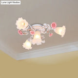 Pastoral White Glass Ceiling Light With Sputnik Design - 4/6/7 - Bulb Semi Mount For Bedroom