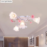 Pastoral White Glass Ceiling Light With Sputnik Design - 4/6/7 - Bulb Semi Mount For Bedroom