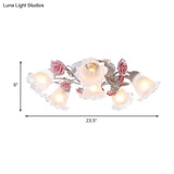 Pastoral White Glass Ceiling Light With Sputnik Design - 4/6/7 - Bulb Semi Mount For Bedroom