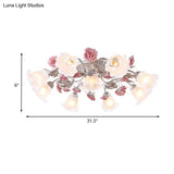 Pastoral White Glass Ceiling Light With Sputnik Design - 4/6/7 - Bulb Semi Mount For Bedroom