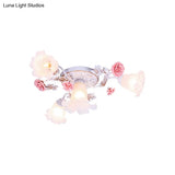 Pastoral White Glass Ceiling Light With Sputnik Design - 4/6/7 - Bulb Semi Mount For Bedroom