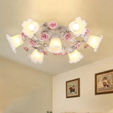 Pastoral White Glass Ceiling Light With Sputnik Design - 4/6/7 - Bulb Semi Mount For Bedroom 7 /