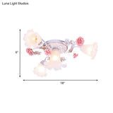 Pastoral White Glass Ceiling Light With Sputnik Design - 4/6/7 - Bulb Semi Mount For Bedroom
