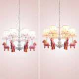 Patterned Fabric Shade Zebra Kids Chandelier Pendant Light For Bedroom 6 / Pink
