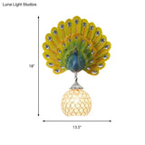 Peacock Backplate Wall Sconce With Crystal Globe - Traditional Bedroom Light Fixture (1