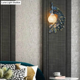 Peacock Blue Lodge Resin Wall Sconce Lighting With Clear Crystal Dome Shade - 1 Light Bedside