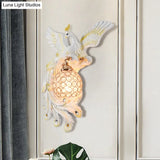 Peacock Flying Wall Mount Light: White/Green/Gold Resin With Crystal Shade Left/Right