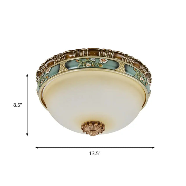 Peacock Green Dome Flush Mount Ceiling Lamp With Frosted Glass And 2/3/4 Heads