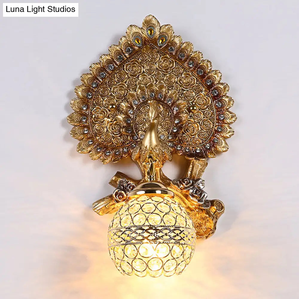 Peacock Inspired Classic Wall Sconce With Clear K9 Crystal Yellow/Gold Finish