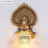 Peacock Inspired Classic Wall Sconce With Clear K9 Crystal Yellow/Gold Finish