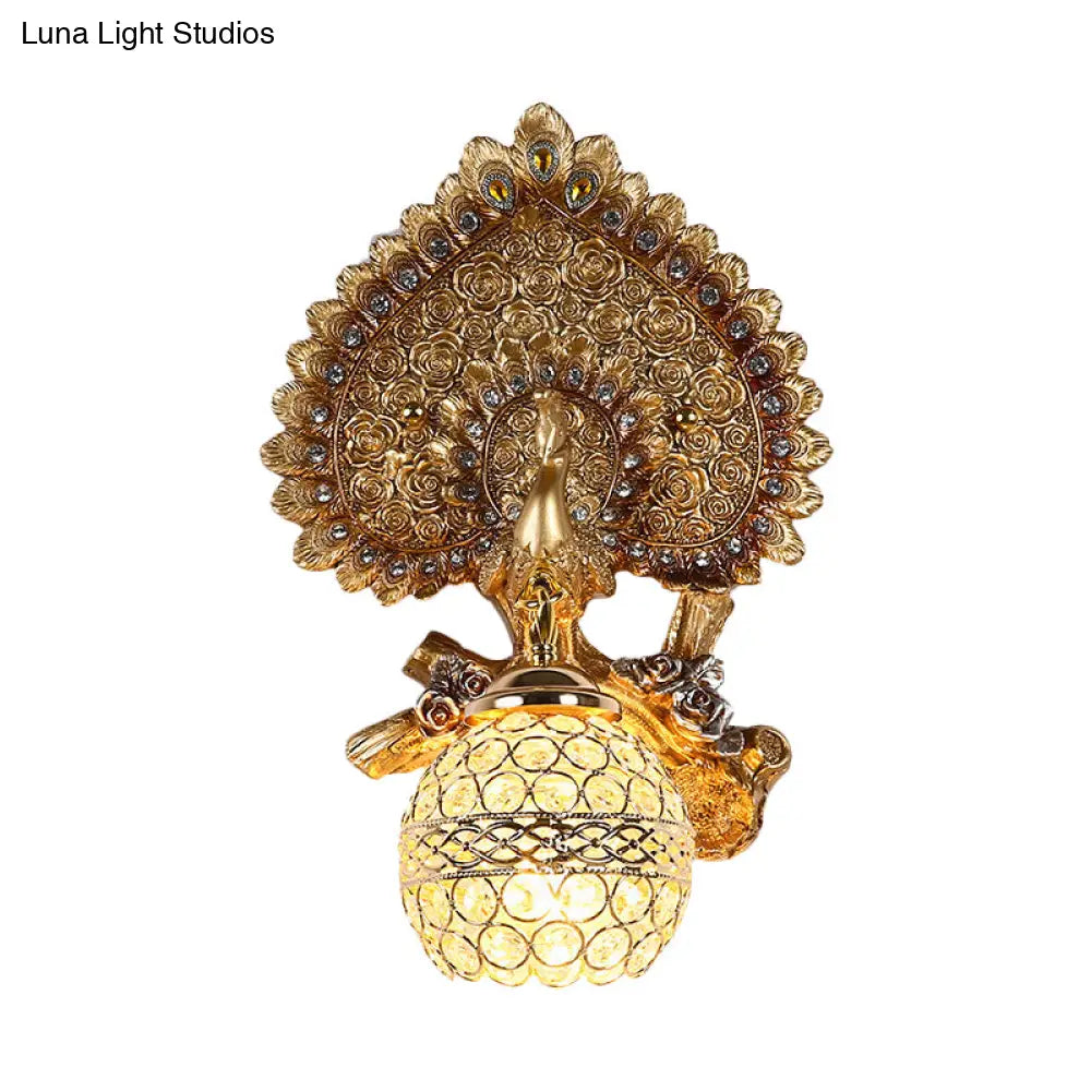 Peacock Inspired Classic Wall Sconce With Clear K9 Crystal Yellow/Gold Finish
