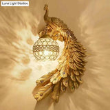 Peacock Resin Wall Sconce With Crystal Embedded Globe Shade